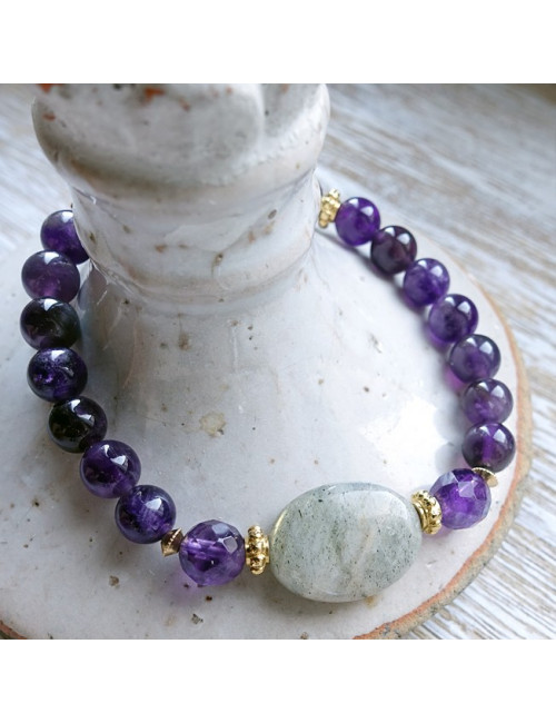Améthyste et labradorite, bracelet élastique
