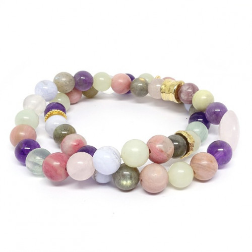 Mix douceur de vivre et optimisme, Bracelet double rang extensible Mix douceur de vivre et optimisme, Bracelet double rang extensible