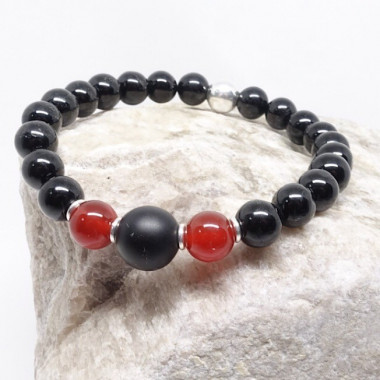 Tourmaline noire, onyx et agate rouge, bracelet homme