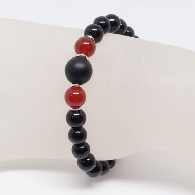Tourmaline noire et jaspe paysage, bracelet homme
