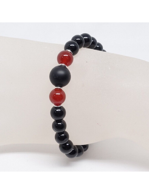Tourmaline noire, onyx et agate rouge, bracelet homme