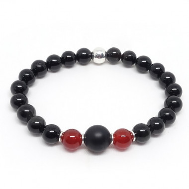 Tourmaline noire et jaspe paysage, bracelet homme