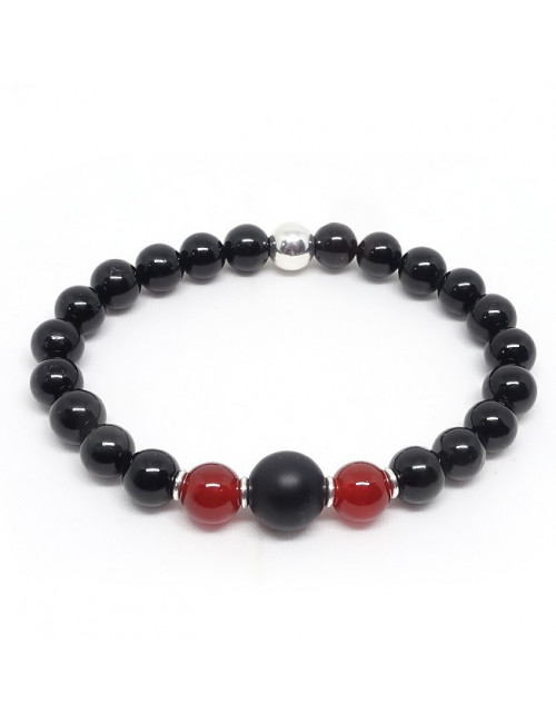 Tourmaline noire, onyx et agate rouge, bracelet homme