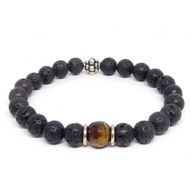 Bracelet homme oeil de tigre et hématite
