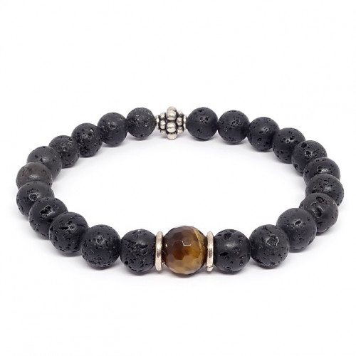 Bracelet homme oeil de tigre et hématite