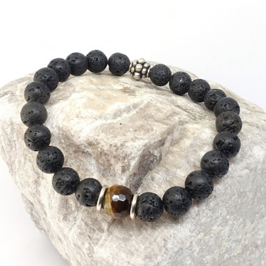 Bracelet homme oeil de tigre et hématite