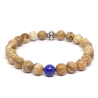Jaspe paysage et Hematite, bracelet homme