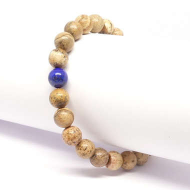 Jaspe paysage et Hematite, bracelet homme
