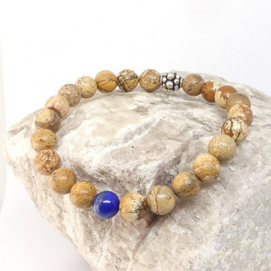 Jaspe paysage et Hematite, bracelet homme