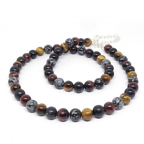 Les 3 oeils et obsidienn neige, collier homme