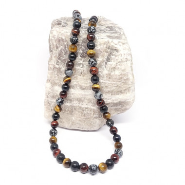 Les 3 oeils et obsidienn neige, collier homme