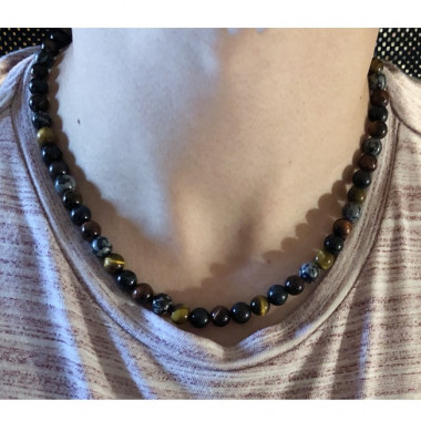 Les 3 oeils et obsidienn neige, collier homme