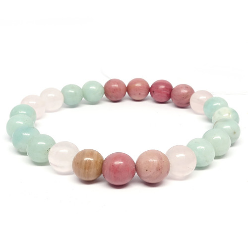 Bracelet enfant Rhodonite et Quartz blanc en pierre naturelle