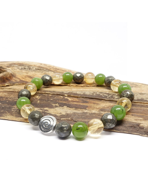 Bracelet pierres naturelles jade, citrine et pyrite – 8 mm