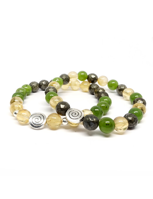Bracelet pierres naturelles jade, citrine et pyrite – 8 mm