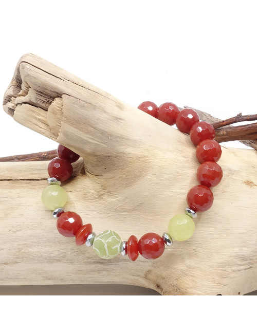 Cornaline et jadéïte, Bracelet extensible