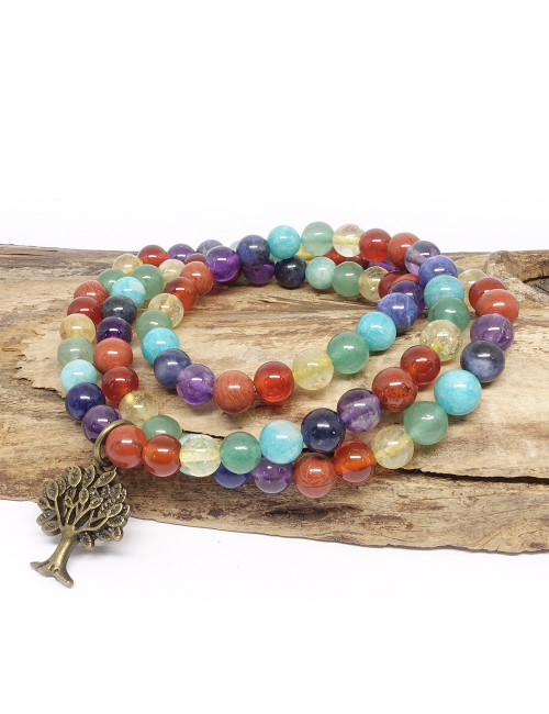 Equilibre des 7 chakras, Bracelet triple rang et arbre de vie