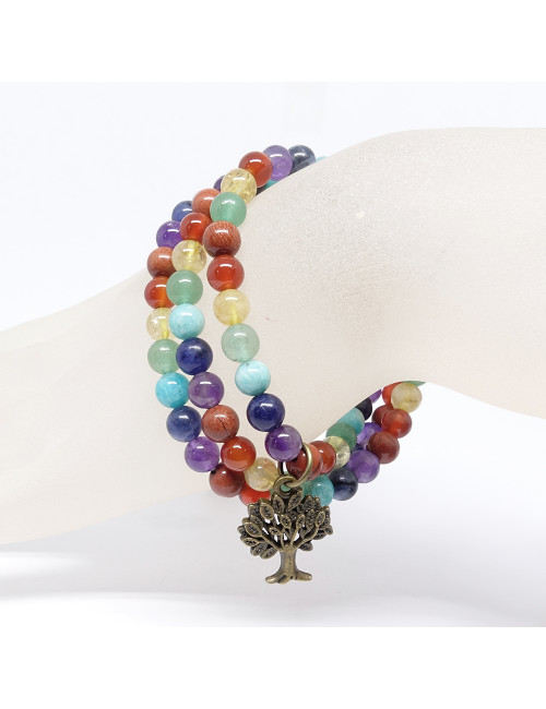 Equilibre des 7 chakras, Bracelet triple rang et arbre de vie