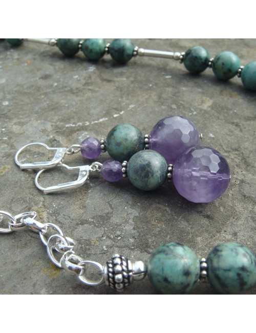 Boucles d'oreilles améthyste et turquoise