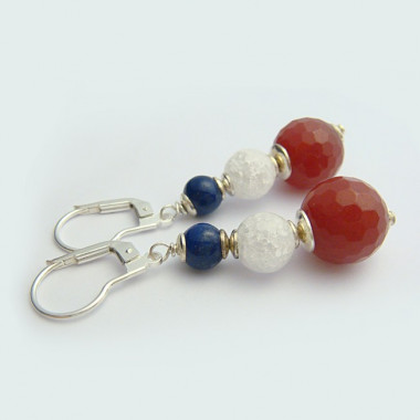 Boucles d'oreilles lapis lazuli, quartz craquelé et agate