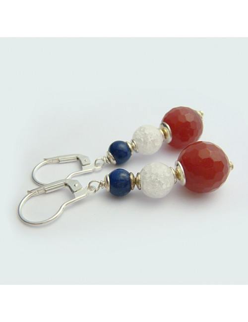 Boucles d'oreilles lapis lazuli, quartz craquelé et agate