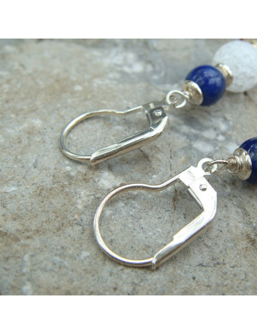 Boucles d'oreilles lapis lazuli, quartz craquelé et agate