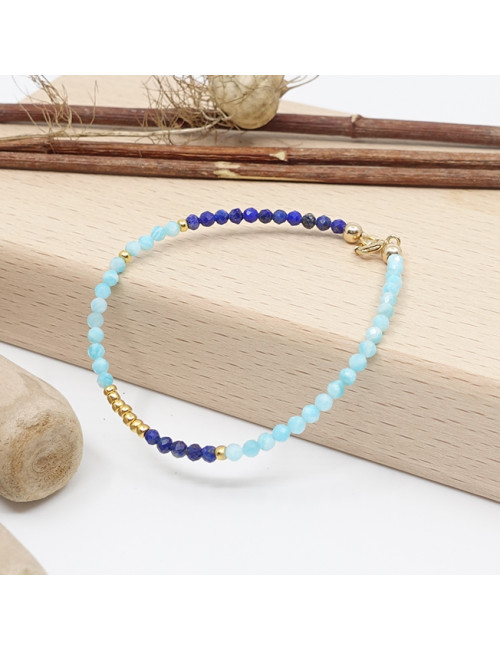 Bracelet Fin Amazonite et Lapis Lazuli Facettée - Élégance Naturelle