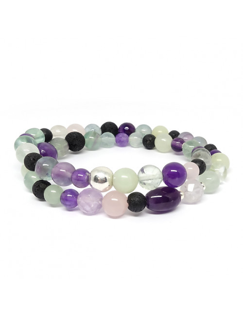 Améthyste, fluorite, lave et nephrite