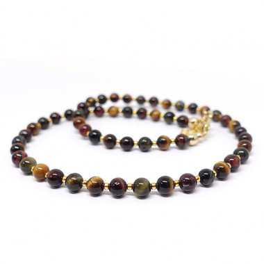 Pierres des 3 "oeils" 8 mm - Oeil de tigre, oeil de taureau et oeil de faucon, Collier femme