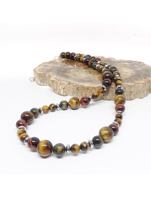 Oeil de tigre, oeil de taureau et oeil de faucon avec hématite