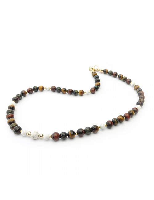 Pierres des 3 "oeils" 8 mm - Oeil de tigre, oeil de taureau et oeil de faucon, Collier homme