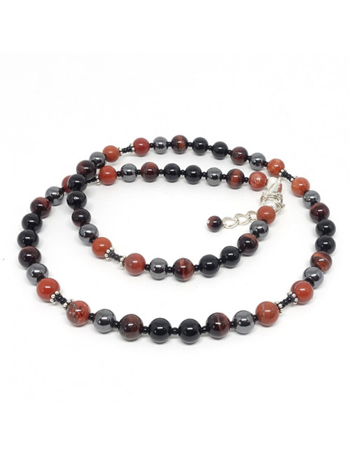 Oeil de taureau, tourmaline, hématite et jaspe rouge
