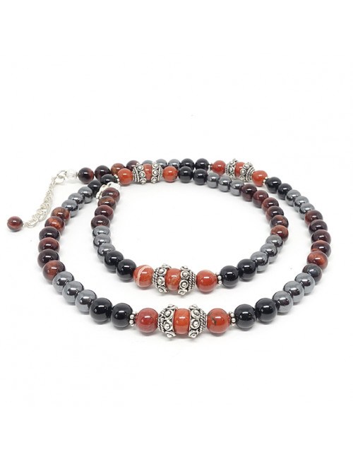 Tourmaline, oeil de taureau,hématite et jaspe rouge