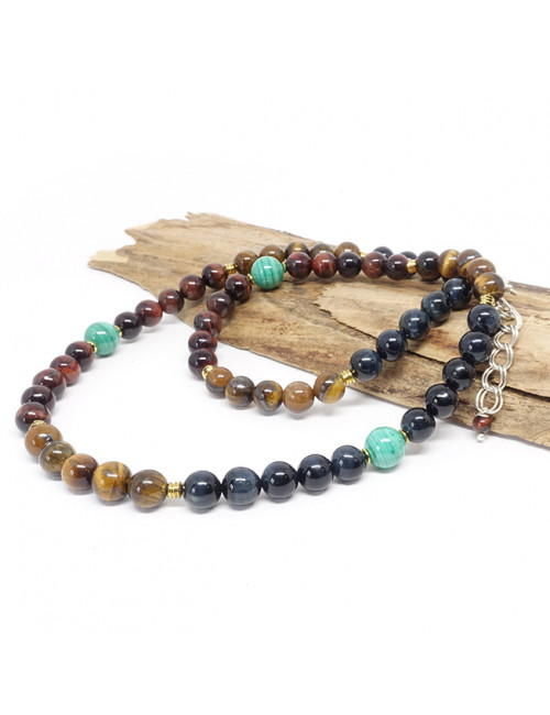 Pierres des 3 oeils (oeil de tigre, oeil de faucon et oeil de taureau) et malachite