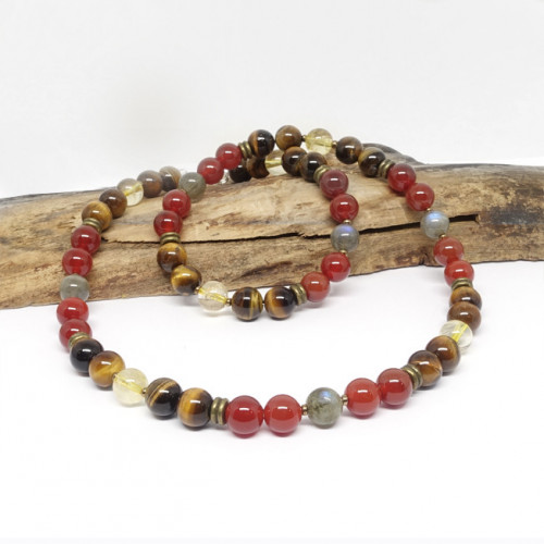 Oeil de tigre, labradorite, cornaline et citrine