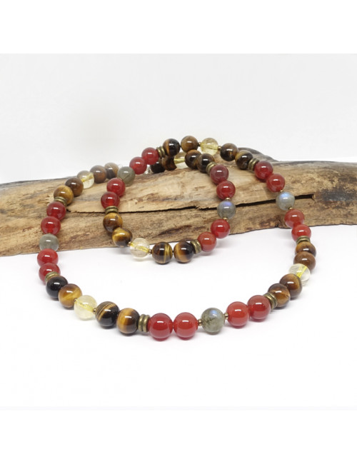 Oeil de tigre, labradorite, cornaline et citrine