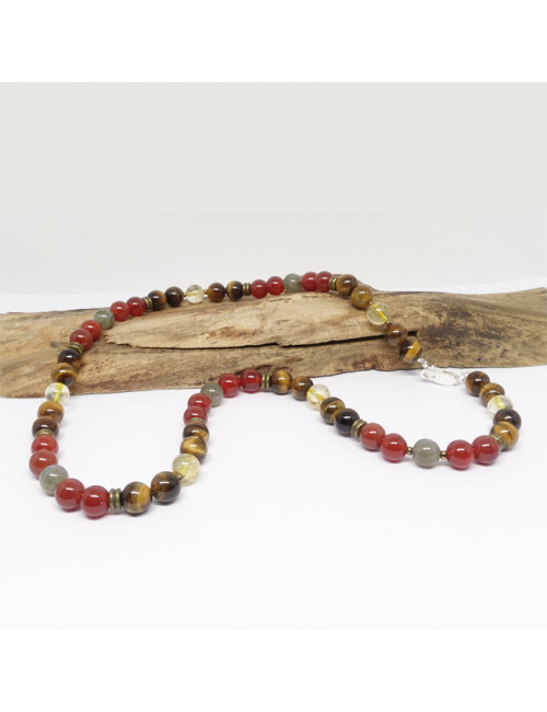 Oeil de tigre, labradorite, cornaline et citrine