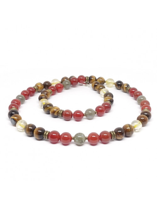 Oeil de tigre, labradorite, cornaline et citrine