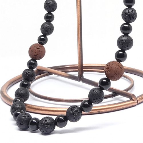 Bijoux HOMME en pierre Tourmaline et lave.