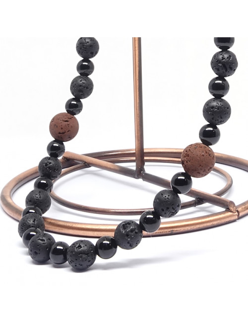 Bijoux HOMME en pierre Tourmaline et lave.