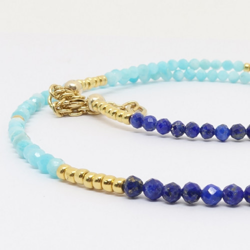 Amazonite et lapis lazuli facettées