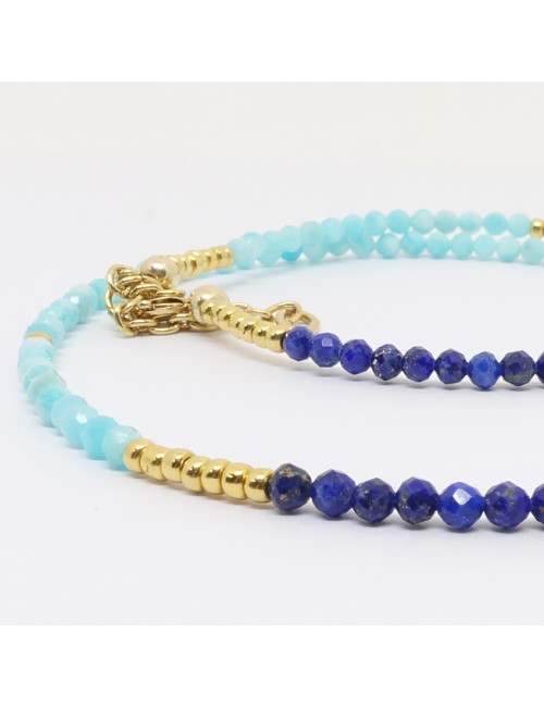 Amazonite et lapis lazuli facettées