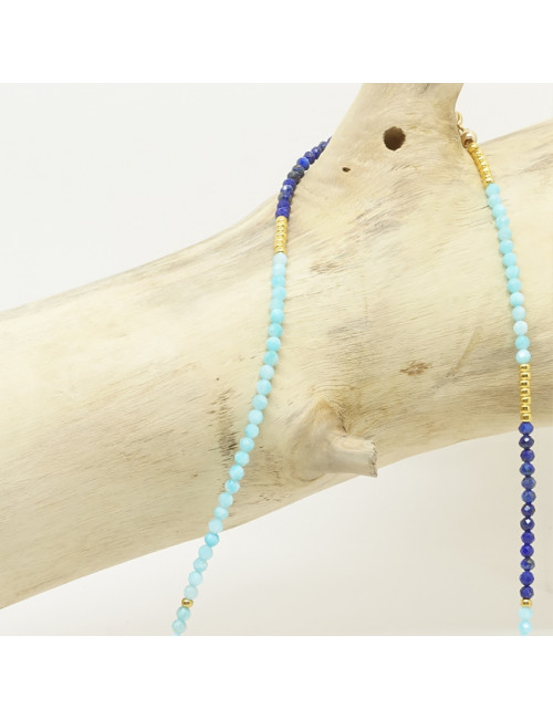Amazonite et lapis lazuli facettées