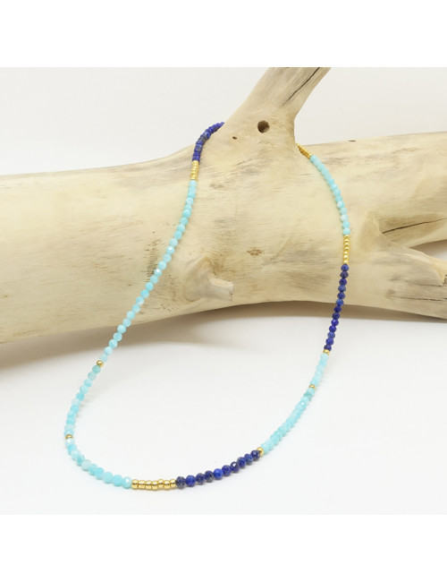 Amazonite et lapis lazuli facettées