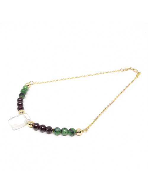 Zoïsite, grenat et cristal de roche facetté