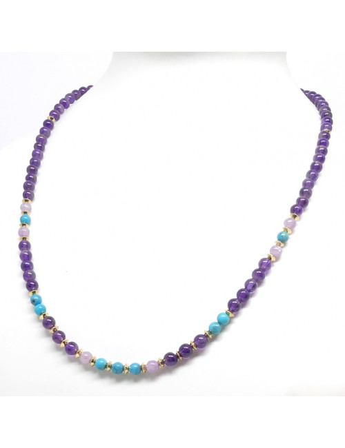 Collier fin en Améthyste, turquoise et lépidolite