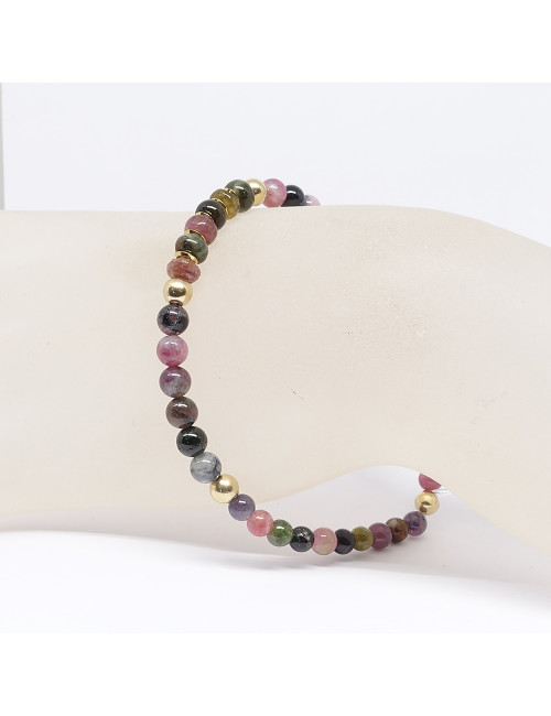 Bracelet création en tourmaline multicolore avec gold filled 14K.