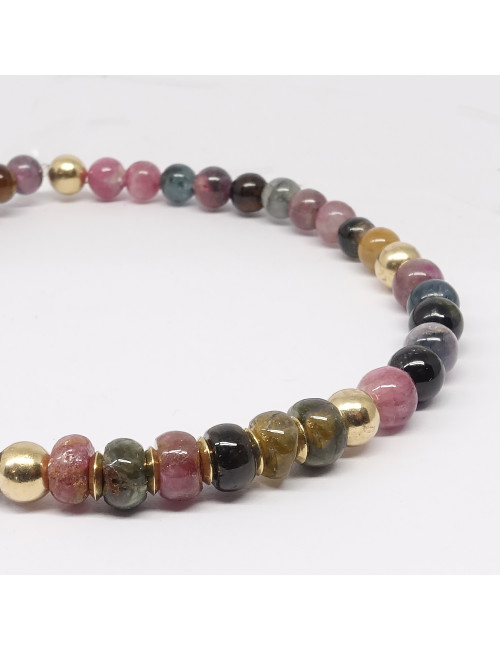 Bracelet création en tourmaline multicolore avec gold filled 14K.