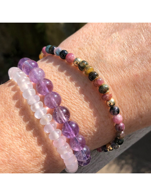 Bracelet création en tourmaline multicolore avec gold filled 14K.