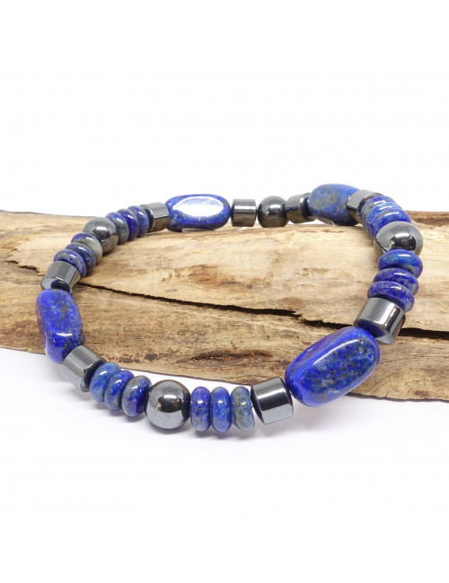 Bracelet HOMME en PIERRE Lapis lazuli et hématite